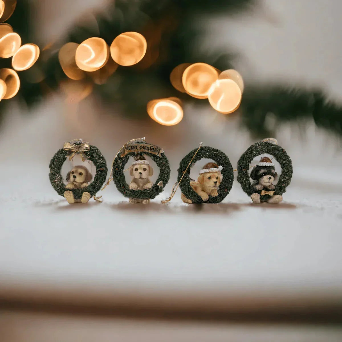 Wreaths with Dogs Hanging Christmas Ornaments - Exquisite Homewares 