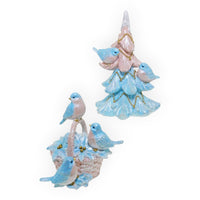 Pink & Blue Birds in a Tree or Basket