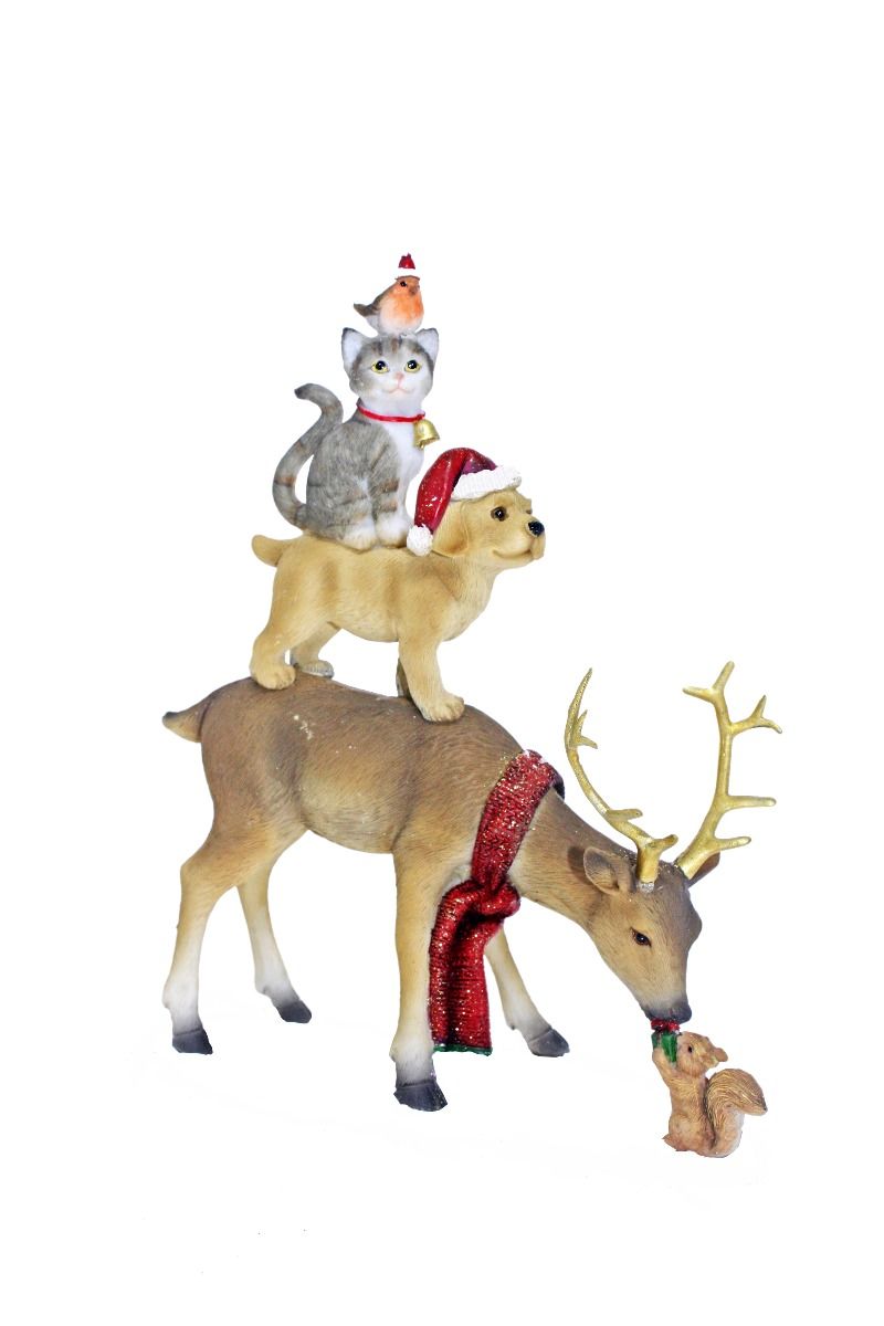 Deer with Dog, Cat and Bird Stack