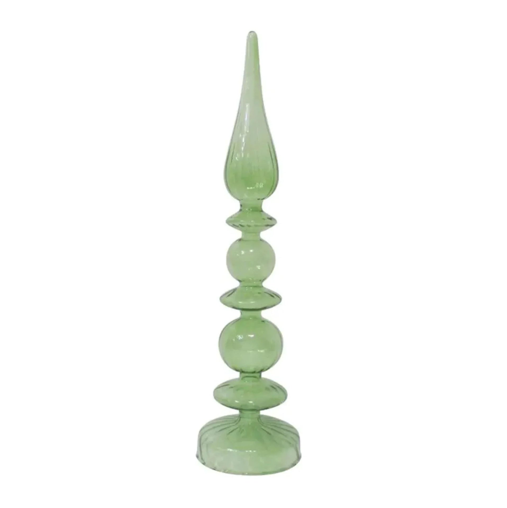 Mint green glass finial with stacked spheres, elegant home décor accent piece
