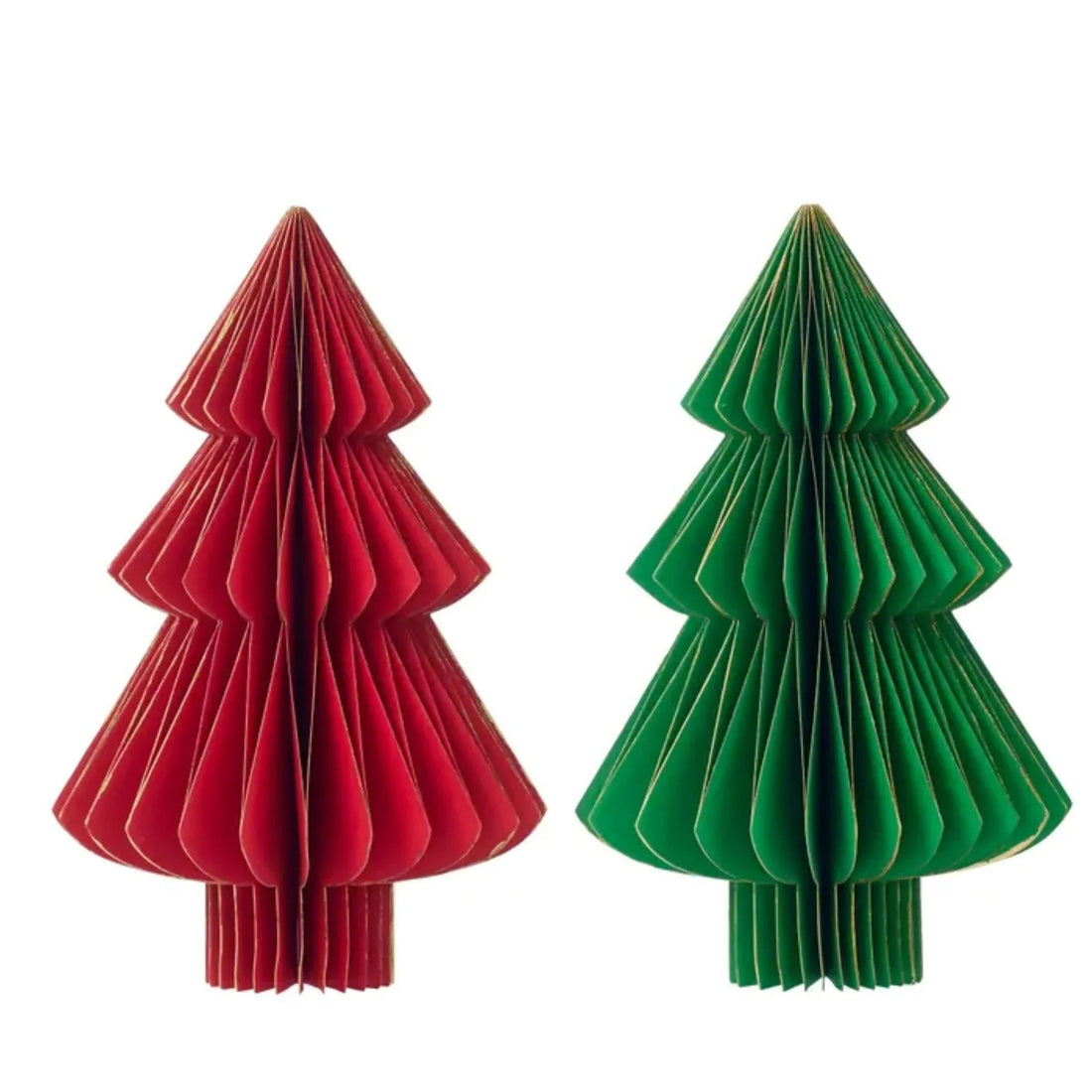 Red and green accordion-fold Christmas tree decorations for festive home décor