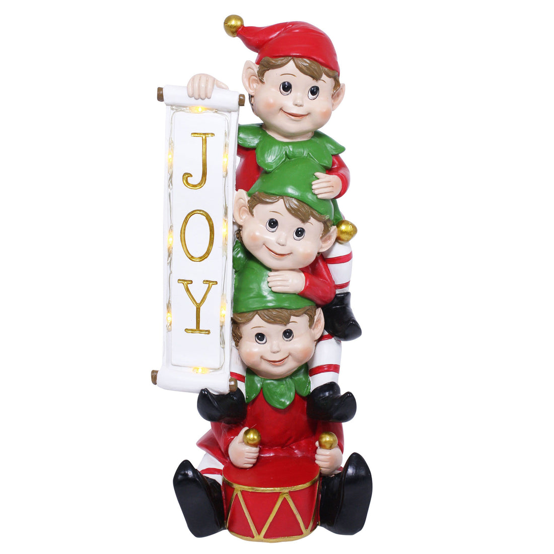 30cm Three Stacked Elves with LED Lights