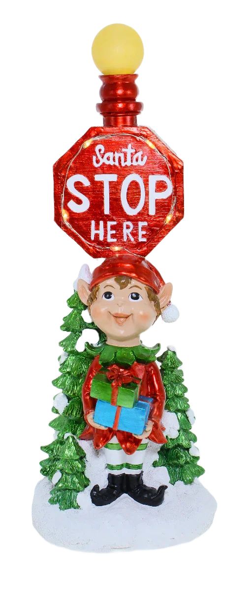 Elf "Stop Here" Sign Post
