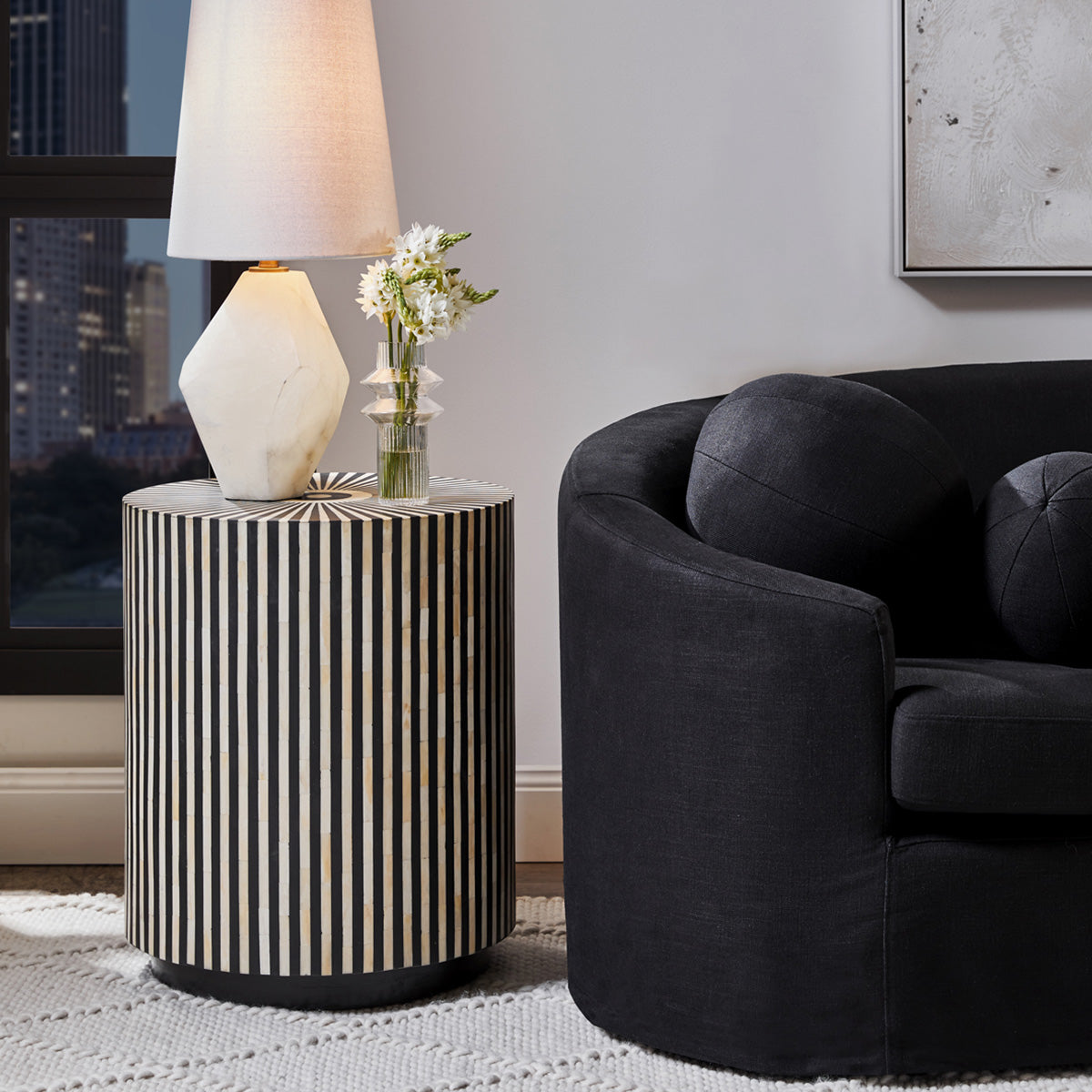 Makayla Bone Inlay Side Table - Black