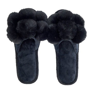 Pom Pom Slippers – Cosy Luxe – Black
