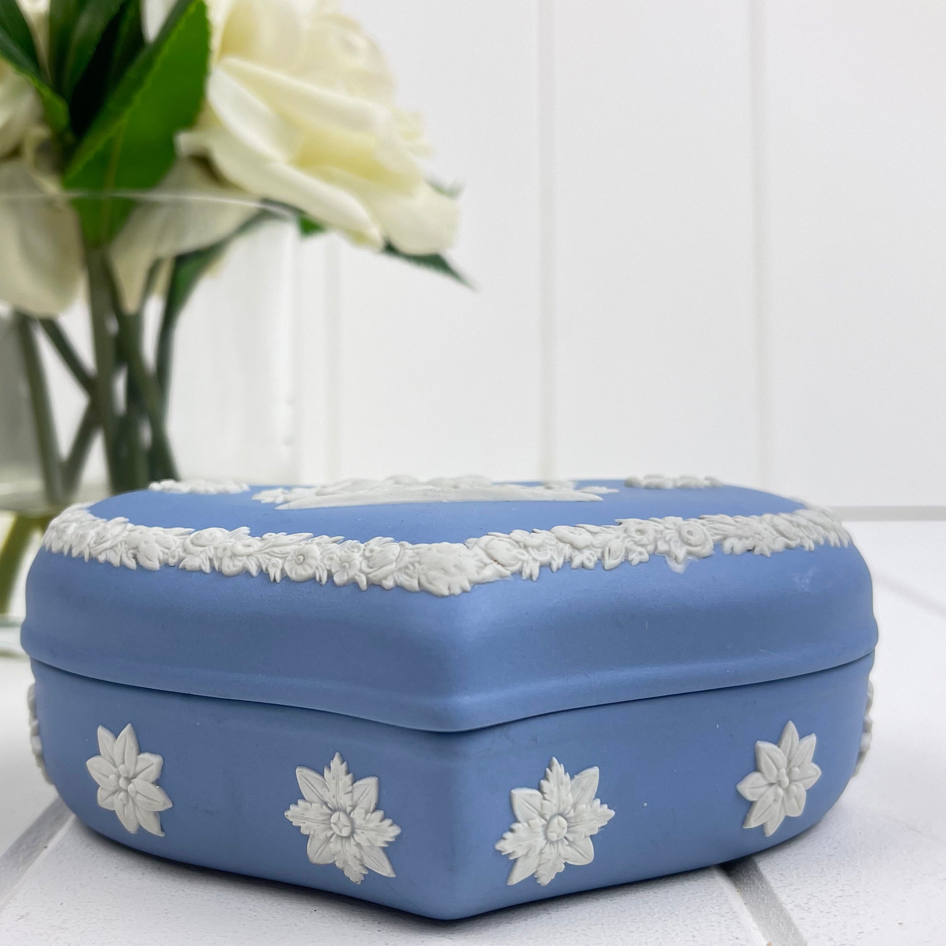 Wedgewood Vintage Blue Jasperware Heart Trinket Box with Lid