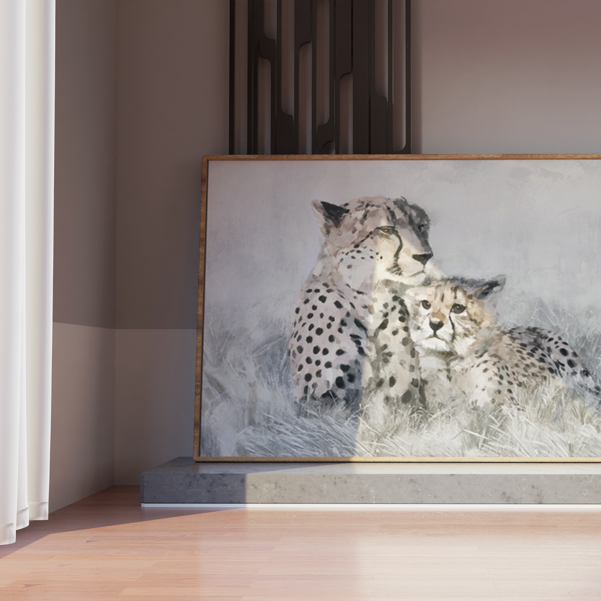 Cheetah's Serene Gaze Framed Canvas