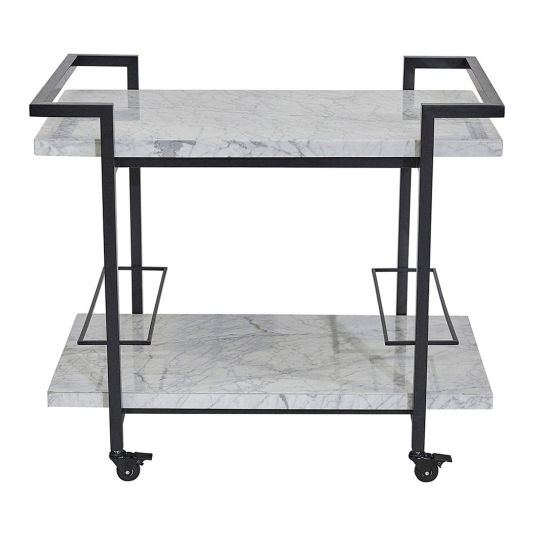 House Journey Bar Trolley Franklin White Marble Drinks Trolley - Black