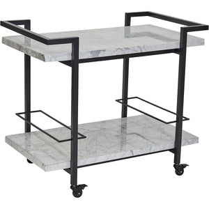 House Journey Bar Trolley Franklin White Marble Drinks Trolley - Black