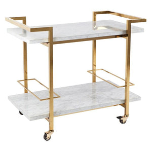 House Journey Bar Trolley Franklin White Marble Drinks Trolley - Gold