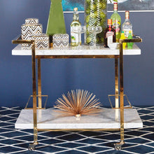 Load image into Gallery viewer, House Journey Bar Trolley Franklin White Marble Drinks Trolley - Gold
