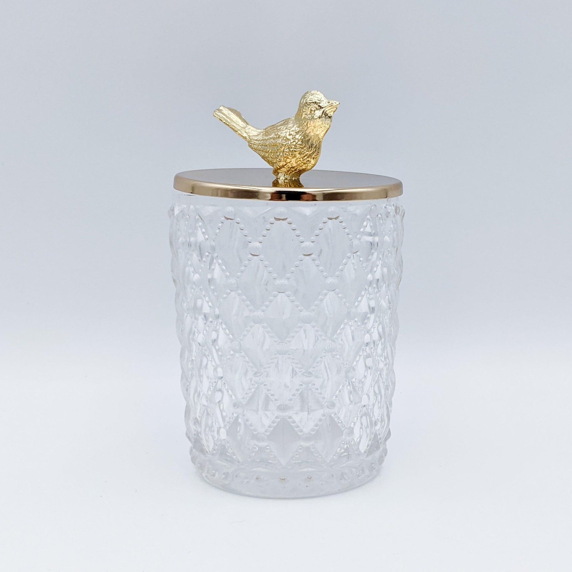 House Journey Jar Large 17cm Gold Bird Diamond Glass Jar