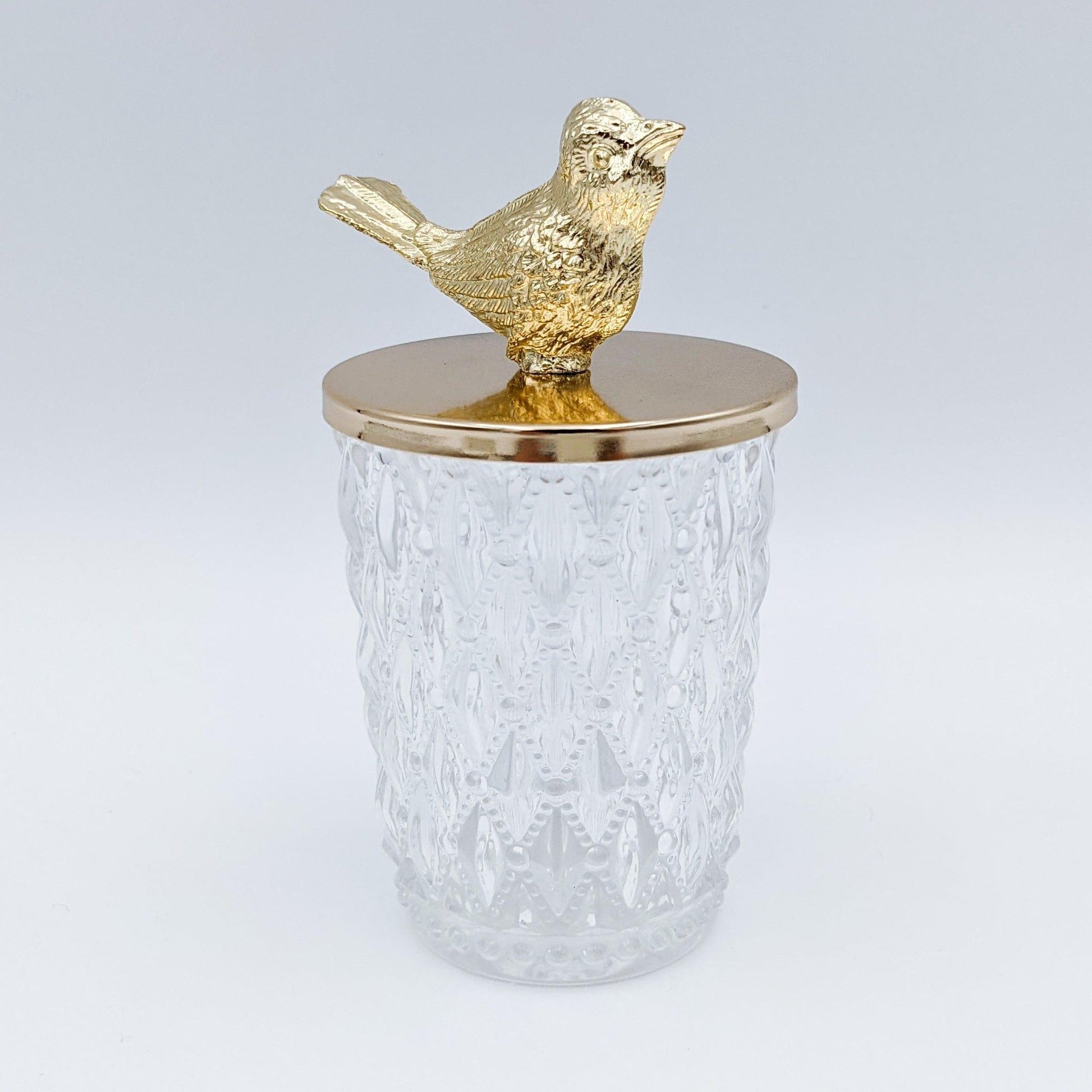 House Journey Jar Small 13cm Gold Bird Diamond Glass Jar
