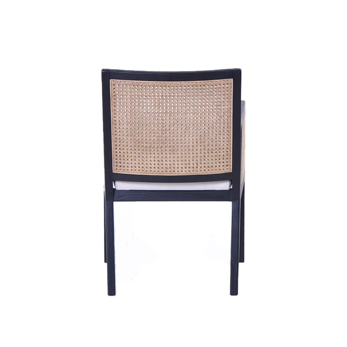 House Journey Kane Rattan Black Carver Dining Chair - White Linen