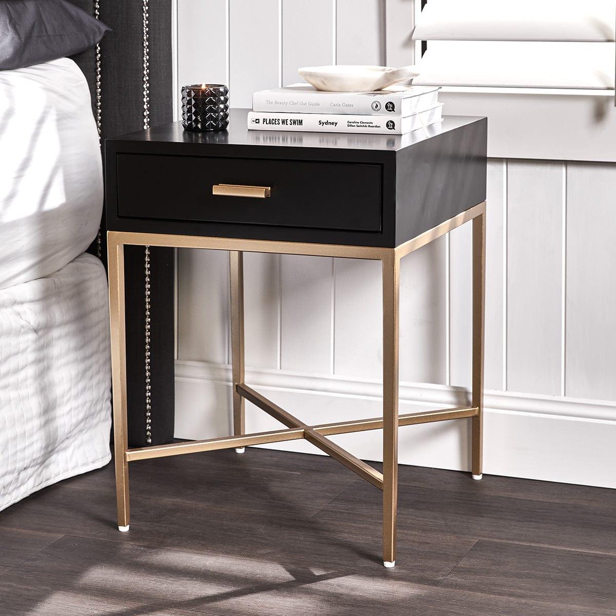 House Journey Nessa Black Bedside Table - Gold