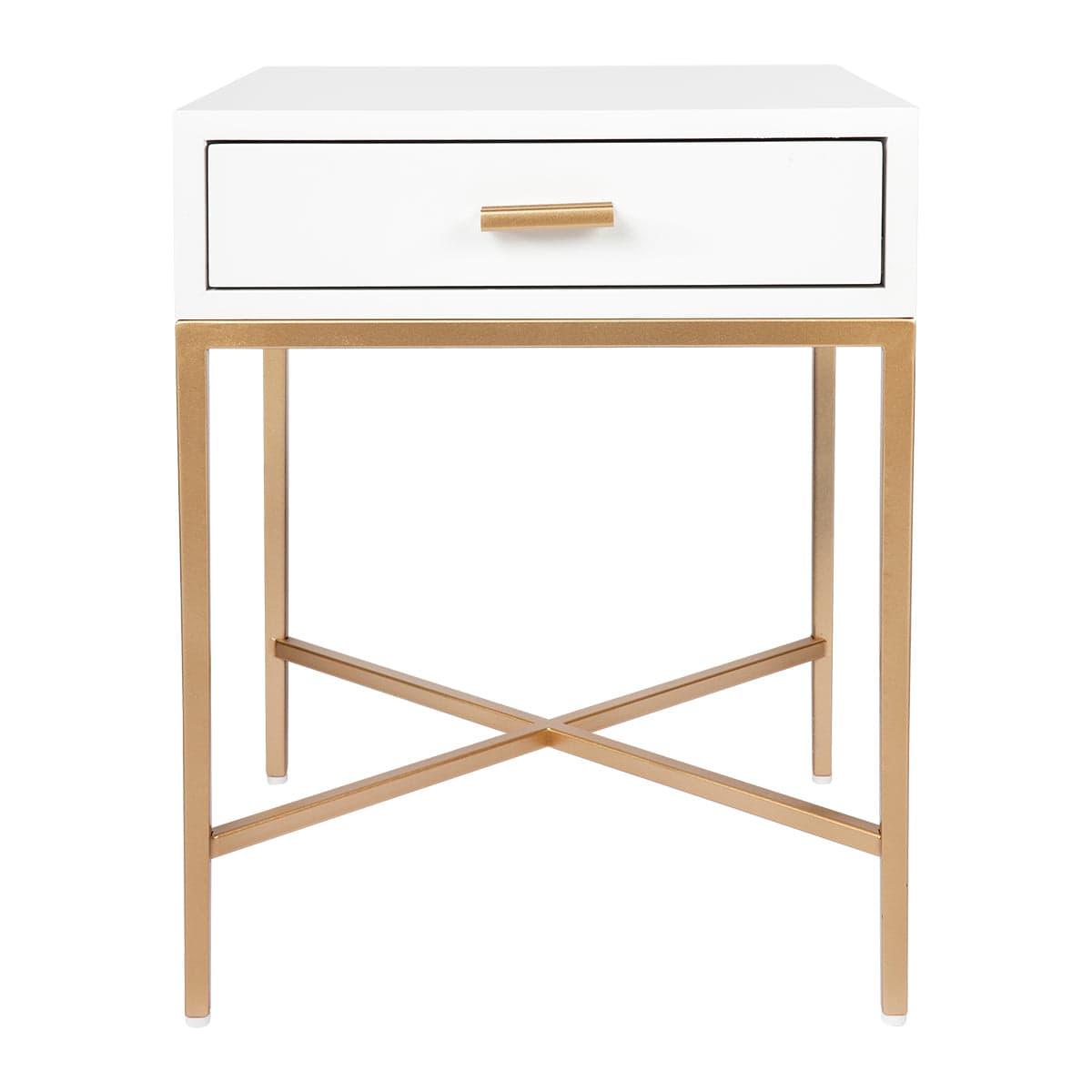 House Journey Nessa White Bedside Table - Gold