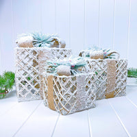House Journey Rattan Light Up Christmas Presents - Set of 3