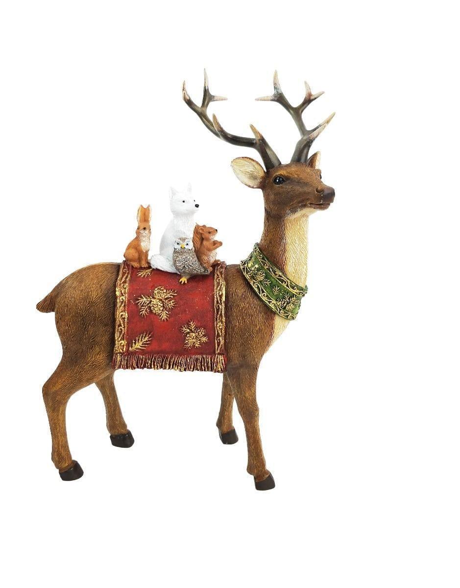 Woodland Reindeer Standing Decoration Brown & Red.