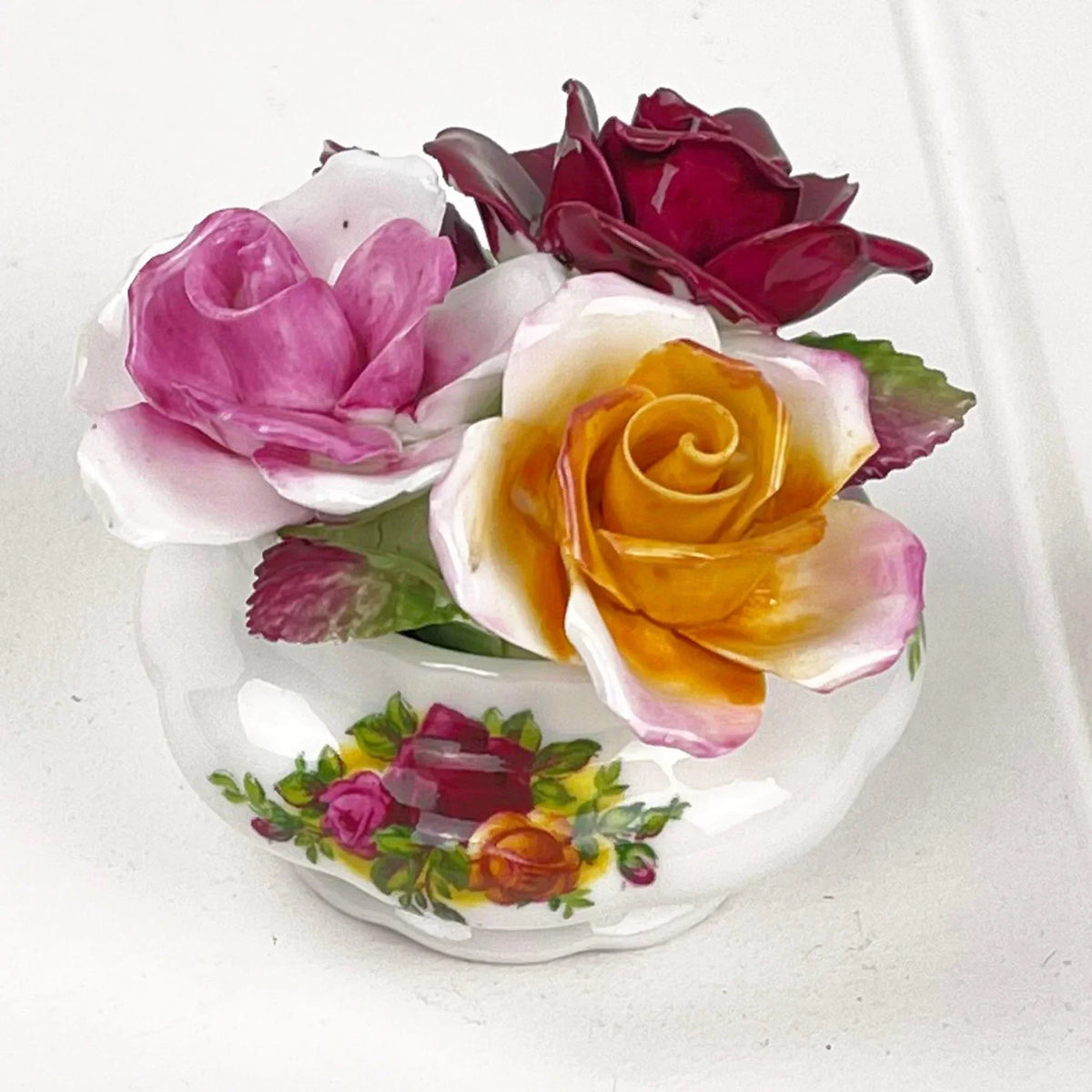 Royal Albert Old Country Roses Small Floral Arrangement with Applied Roses.