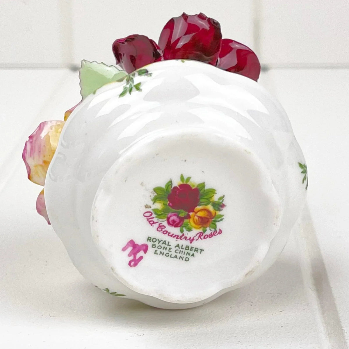 Royal Albert Old Country Roses Small Floral Arrangement with Applied Roses.