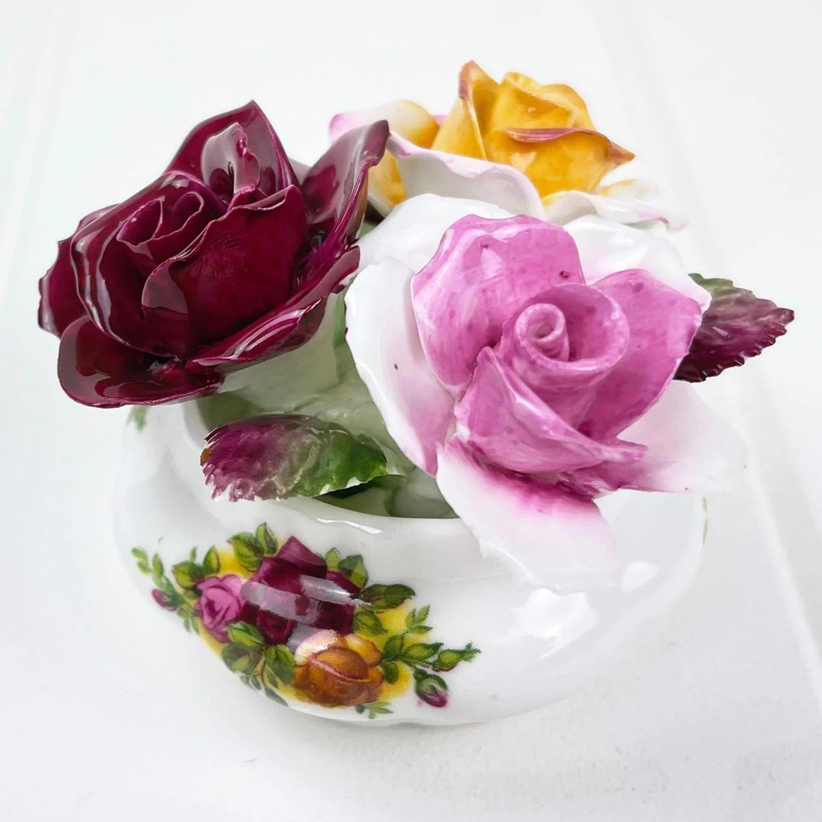 Royal Albert Old Country Roses Small Floral Arrangement with Applied Roses.